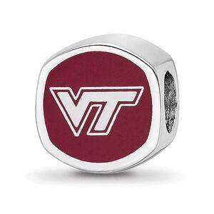 Sterling Silver Virginia Tech VT Cushion Shaped Logo Bead Charm